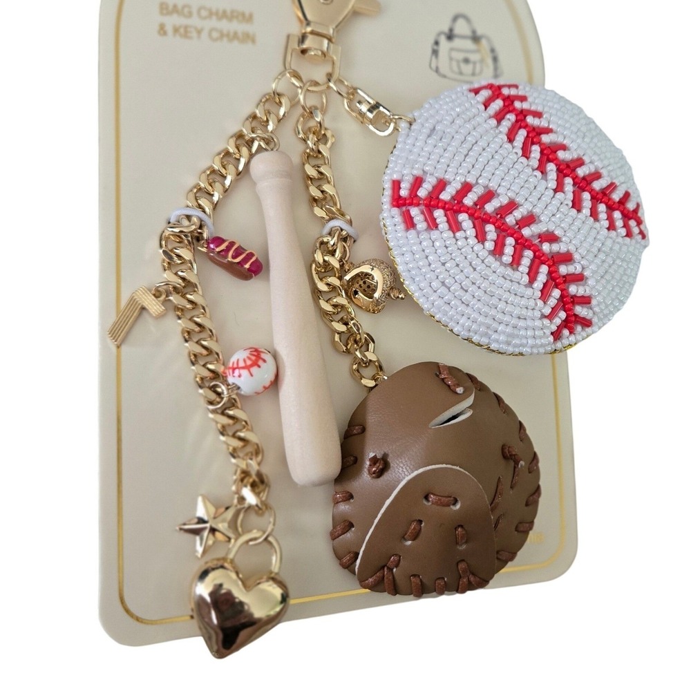 Eye Candy Los Angeles Bag Charm OS White New Baseball Sports Keychain